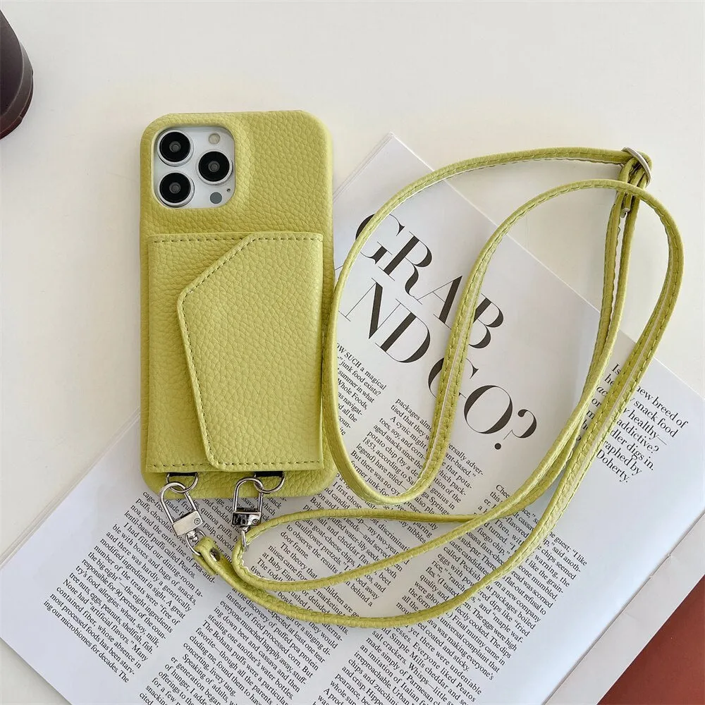 Leather Wallet Crossbody Phone Case With Card Holder For iPhone