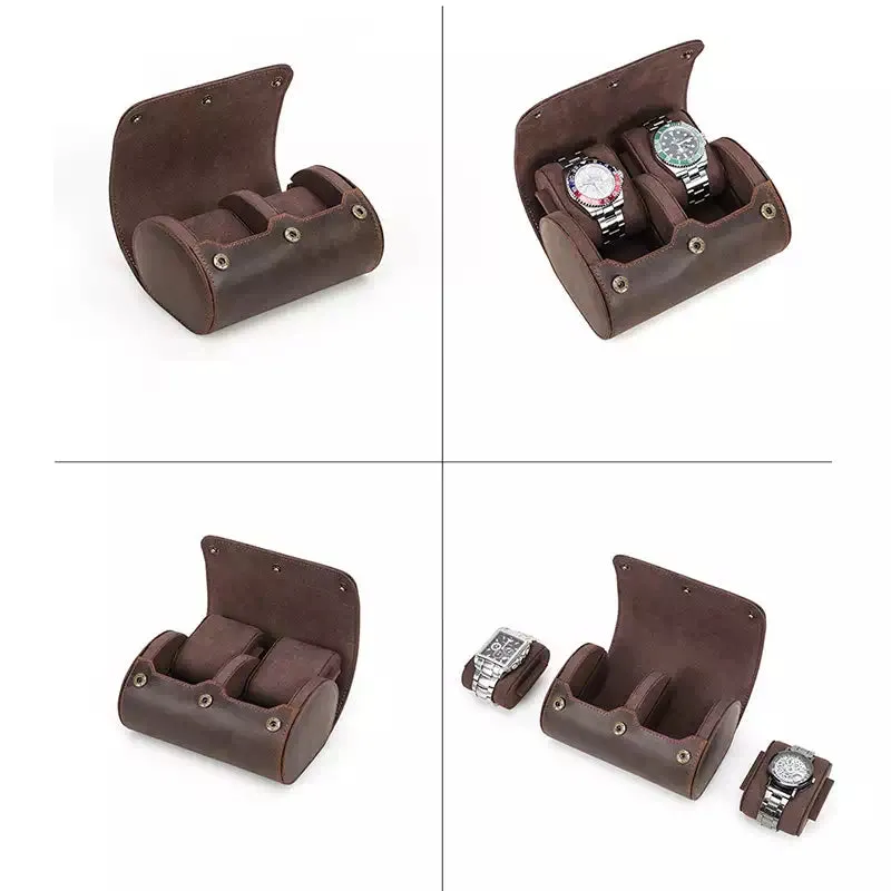 Leather Watch Travel Roll Case for 2 Watches