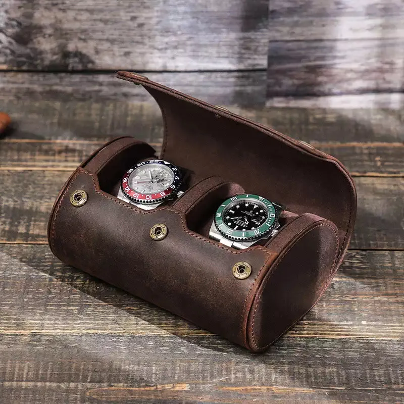 Leather Watch Travel Roll Case for 2 Watches