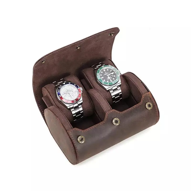 Leather Watch Travel Roll Case for 2 Watches