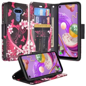 LG Aristo 5 Plus Wallet Case, Wrist Strap Pu Leather Wallet Case [Kickstand] with ID & Credit Card Slots - Heart Butterflies