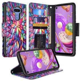 LG Aristo 5 Plus Wallet Case, Wrist Strap Pu Leather Wallet Case [Kickstand] with ID & Credit Card Slots - Rainbow Flower