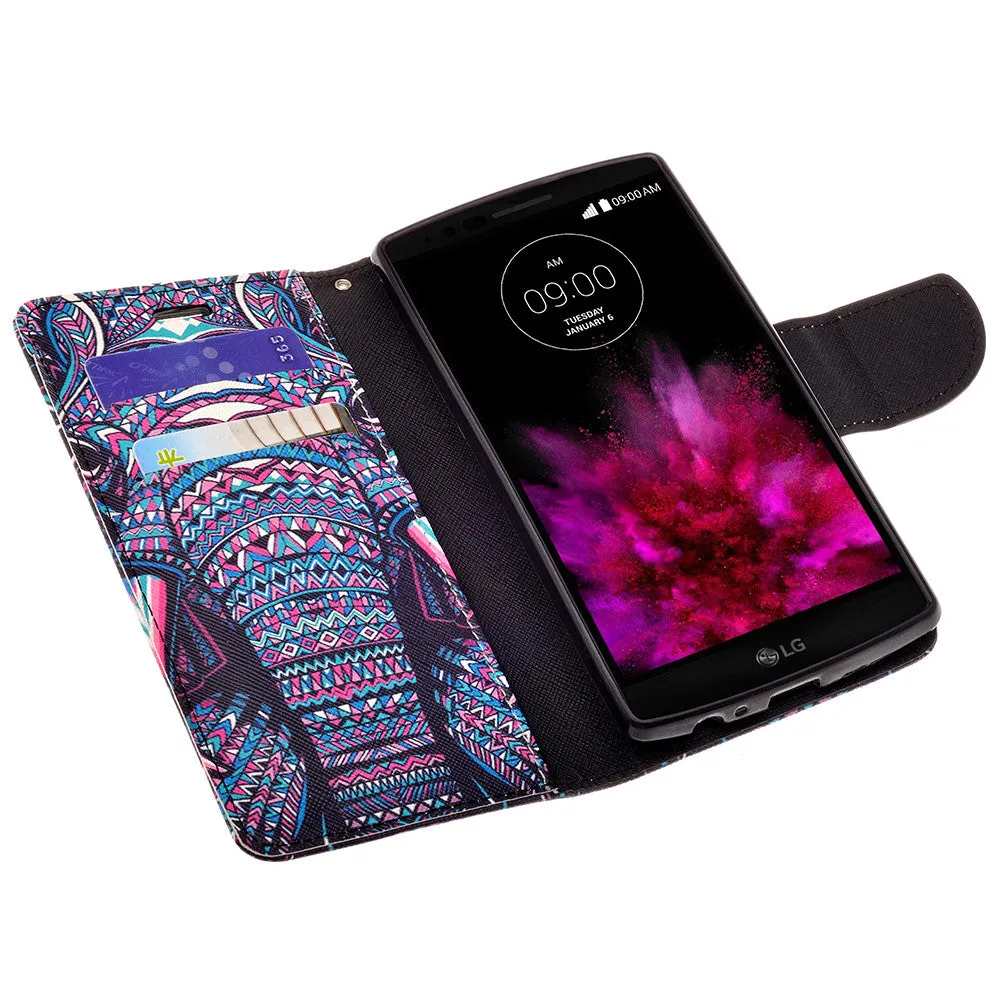 LG G4 Case, Wallet Case, Wrist Strap [Kickstand] Pu Leather Wallet Case with ID & Credit Card Slots - Tribal Elephant