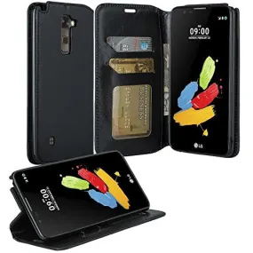 LG K10 / LG Premier LTE Case, Pu Leather Wallet [Kickstand] Case with ID & Credit Card Slots - Black