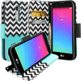 LG K10 / LG Premier LTE Case, Wrist Strap Magnetic Fold[Kickstand] Pu Leather Wallet Case with ID & Credit Card Slots - Teal Anchor