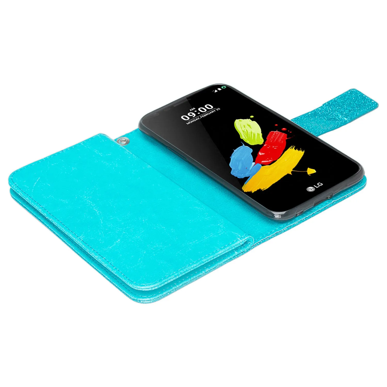 LG K20 Plus Case, LG K20 V Case, LG Harmony Case, K10 2017,  [Wrist Strap] Glitter Faux Leather Flip [Kickstand] Wallet Cover - Teal