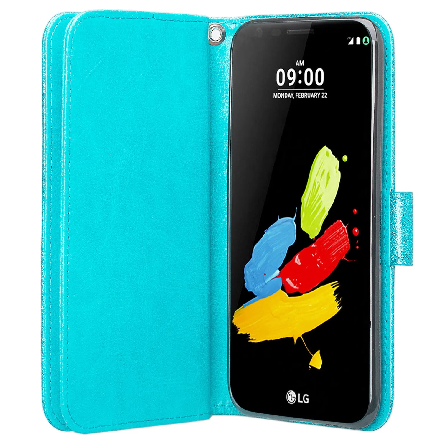 LG K20 Plus Case, LG K20 V Case, LG Harmony Case, K10 2017,  [Wrist Strap] Glitter Faux Leather Flip [Kickstand] Wallet Cover - Teal