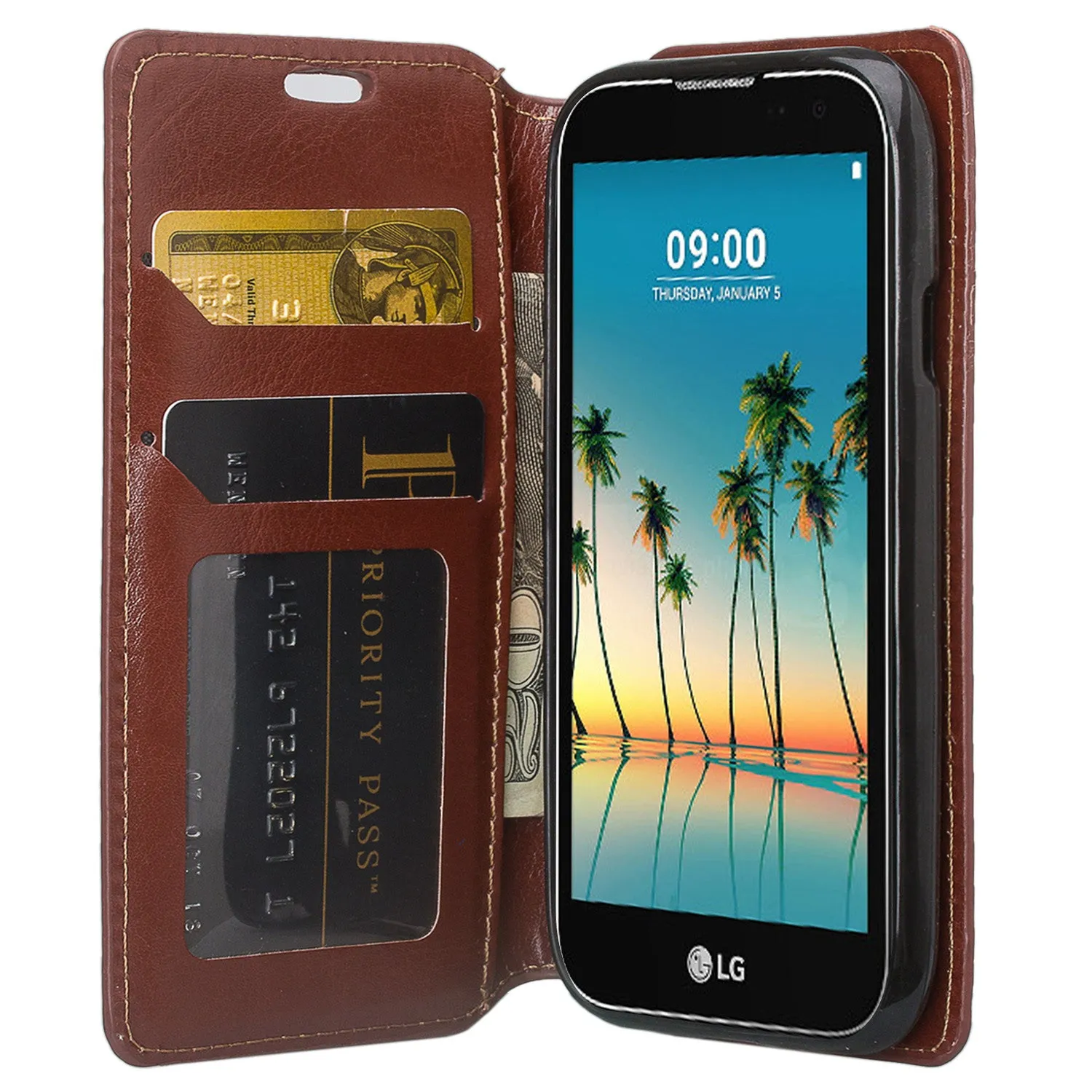 LG K3(2017) Wallet Case, Slim Magnetic Flip Fold[Kickstand] Pu Leather Wallet Case with ID & Credit Card Slots & Pocket for LG K3(2017) - Brown