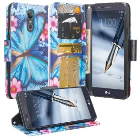 LG K40/Xpression Plus 2/K12 Plus/X4 2019/Harmony 3/LG Solo Wallet Case, Wrist Strap Pu Leather Wallet Case [Kickstand] with ID & Credit Card Slots - Blue Butterfly