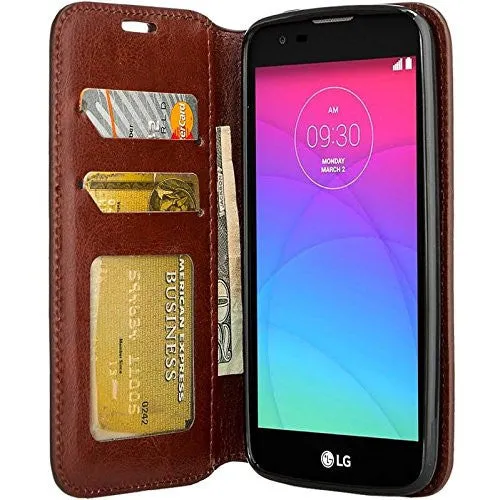 LG K8 | LG Phoenix 2 | LG Escape 3 Wallet Case, Pu Leather Wallet [Kickstand] Case with ID & Credit Card Slots for LG K8 | LG Phoenix 2 | LG Escape 3  - Brown