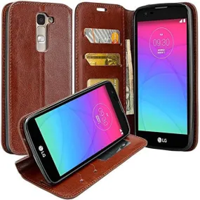 LG K8 | LG Phoenix 2 | LG Escape 3 Wallet Case, Pu Leather Wallet [Kickstand] Case with ID & Credit Card Slots for LG K8 | LG Phoenix 2 | LG Escape 3  - Brown