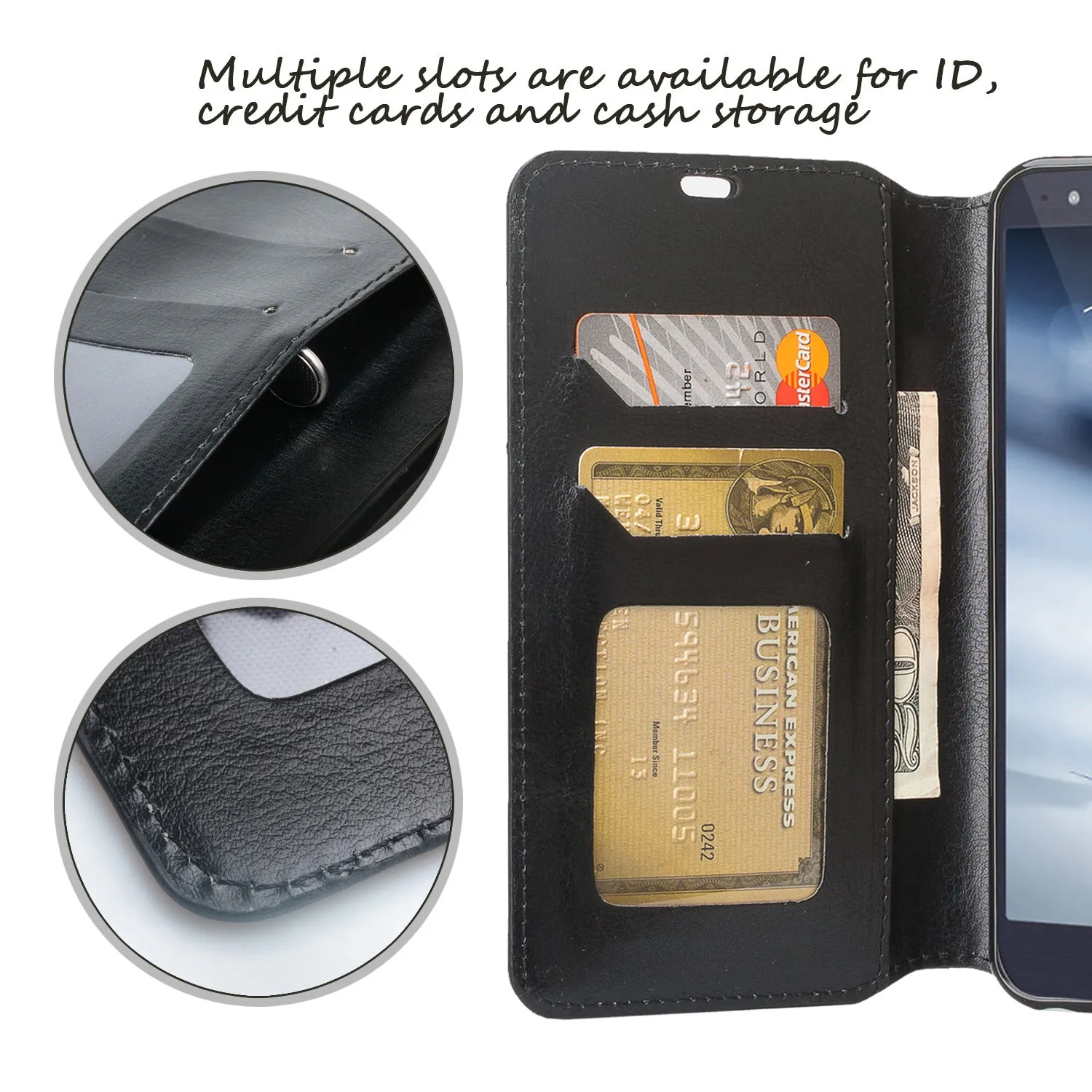 LG Prime 2 Case,Aristo 4 /Aristo 4 Plus Leather Wallet Case [Kickstand] with ID & Credit Card Slots - Black