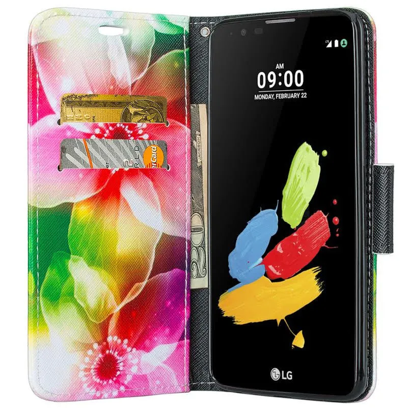 LG Stylo 2 Plus Case, LG Stylo 2 Plus Wallet Case [Kickstand] Pu Leather Wrist Strap Wallet Case w/ ID & Card Slots & Pocket - Lily Pedals