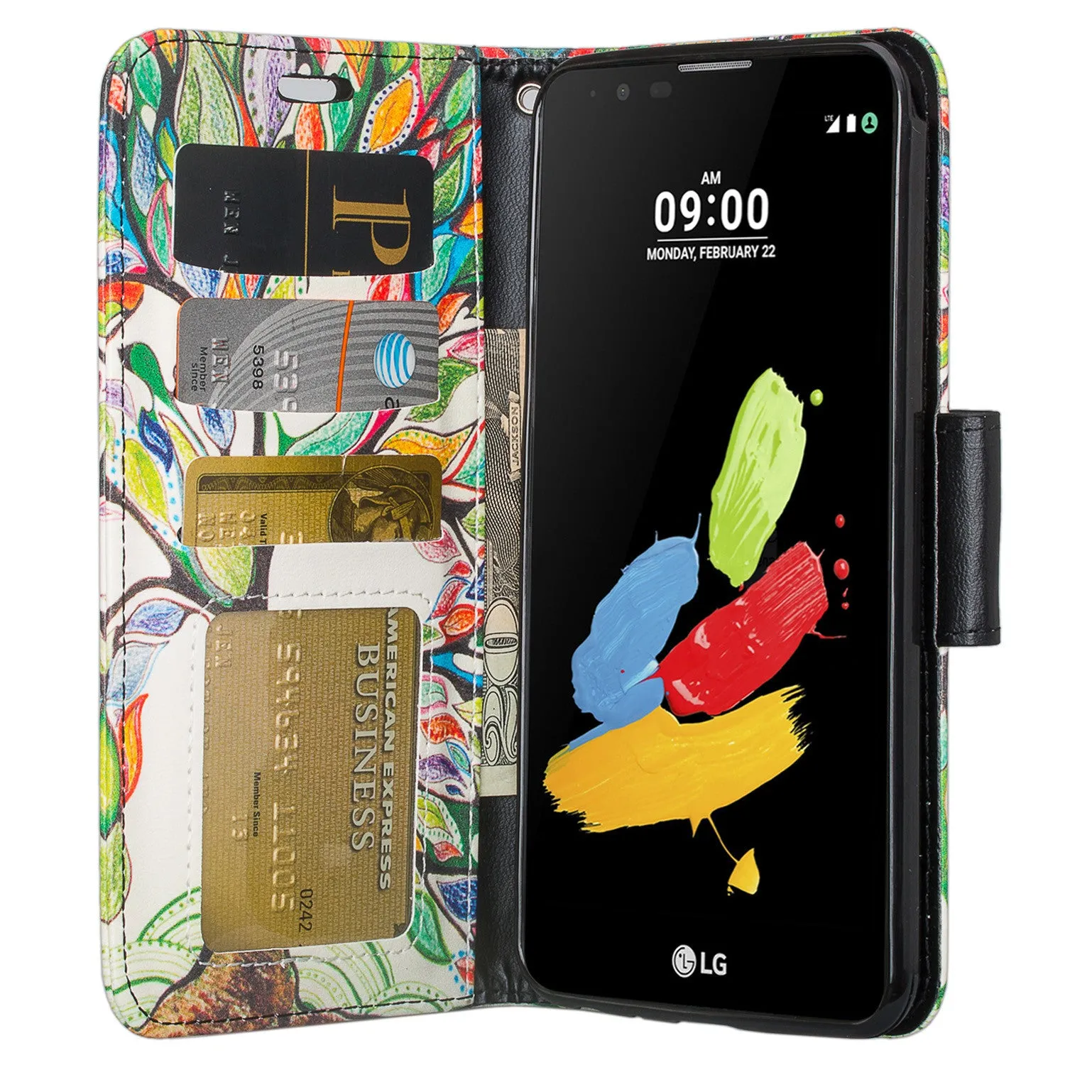 LG Stylo 3 Case, LG Stylo 3 Plus Wallet Case, Wrist Strap Magnetic Fold [Kickstand] Slim Pu Leather Wallet Case with ID & Card Slots for Stylo 3 / Stylo 3 Plus - Vibrant Tree