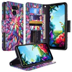 LG Stylo 6 Case, Stylo 6 Wallet Case, Wrist Strap Pu Leather Wallet Case [Kickstand] with ID & Credit Card Slots - Rainbow Flower