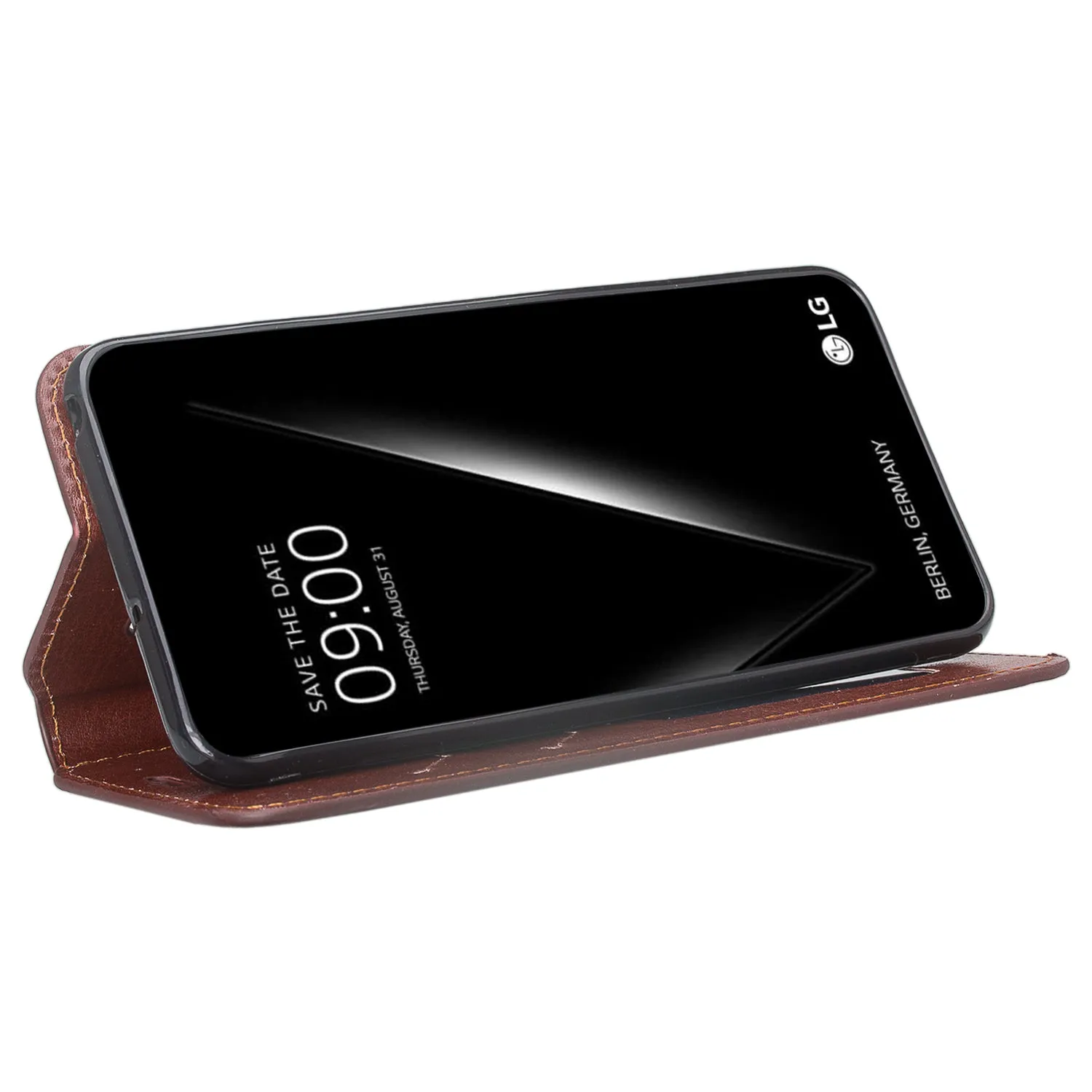 LG V30, V30 Plus, Magnetic Flip Fold [Kickstand] Pu Leather Wallet Case Cover with Card Slots - Brown