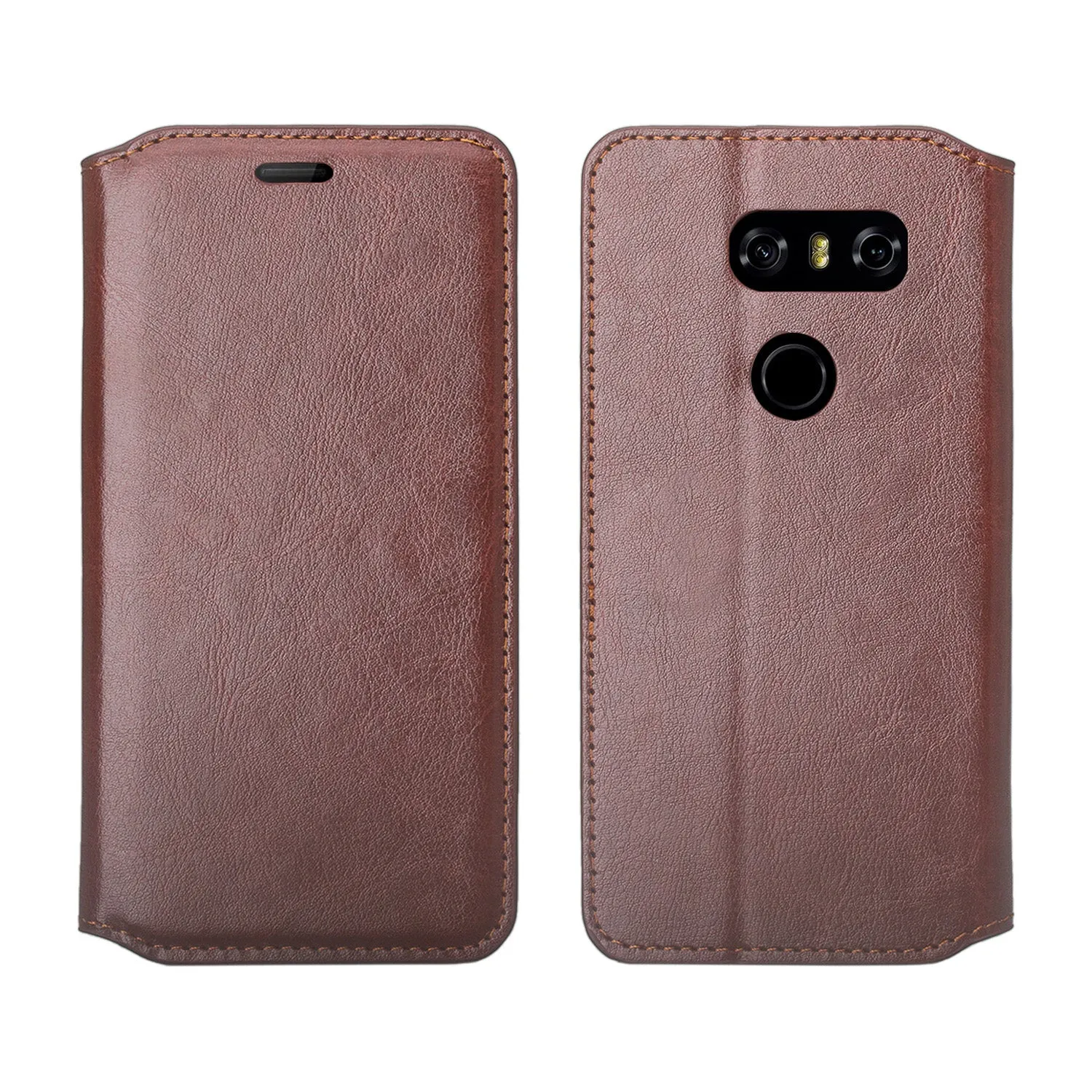 LG V30, V30 Plus, Magnetic Flip Fold [Kickstand] Pu Leather Wallet Case Cover with Card Slots - Brown