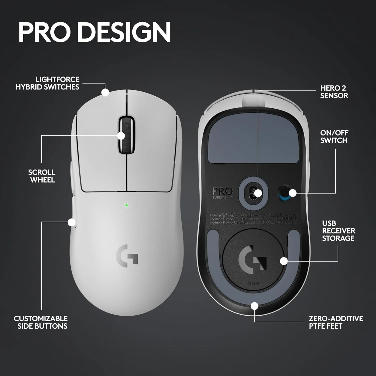 Logitech G PRO X Superlight 2 Lightspeed Wireless Gaming Mouse 無線遊戲滑鼠 - White 白色 910-006640 原裝行貨