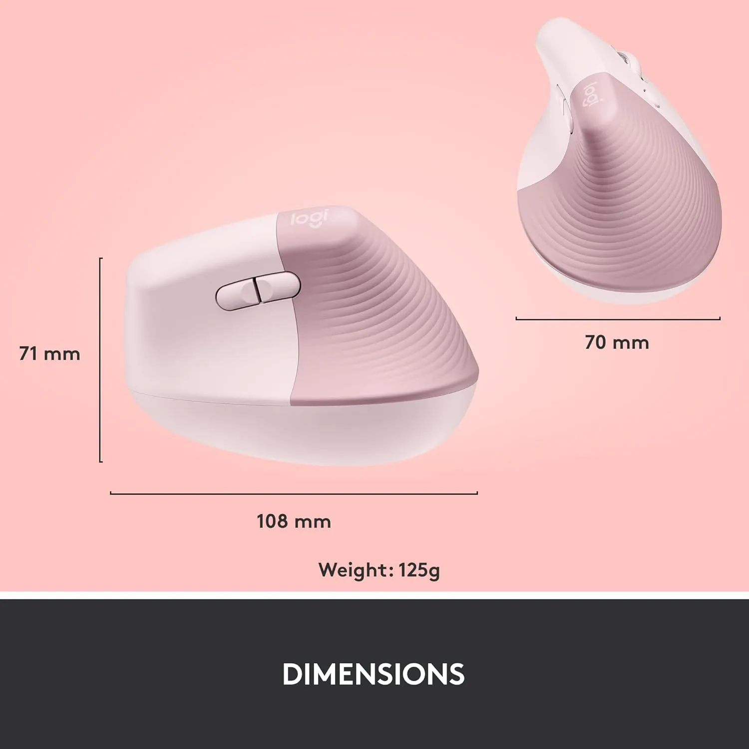 Logitech Lift 人體工學垂直無線滑鼠 - Rose Pink 玫瑰粉色 910-006481 原裝行貨