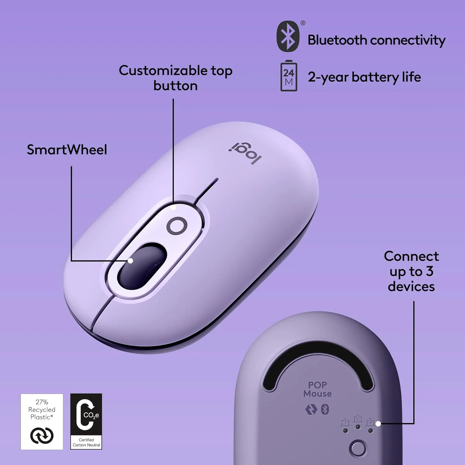 Logitech POP Wireless Mouse with Emoji Button Function - Lavender 薰衣草 910-006621 原裝行貨