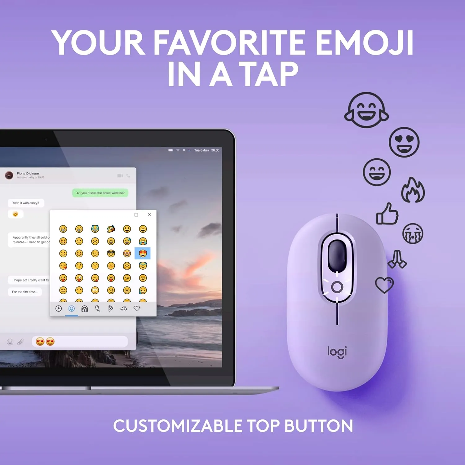 Logitech POP Wireless Mouse with Emoji Button Function - Lavender 薰衣草 910-006621 原裝行貨