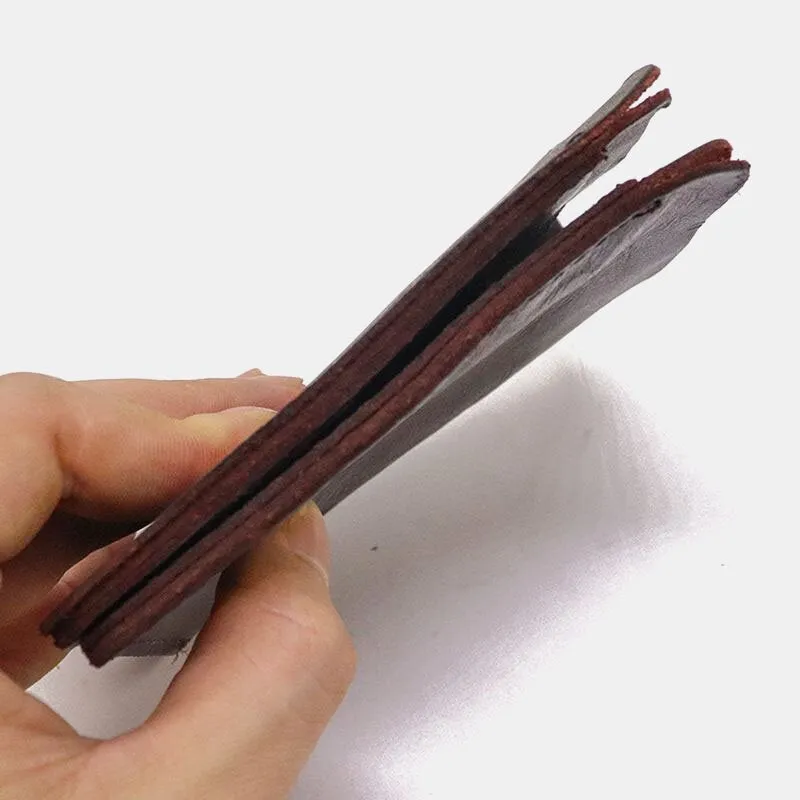 Men Bifold Thin Wallet Simple Retro Vegetable Tanned Leather Card Holder Coin Purse Money Clip