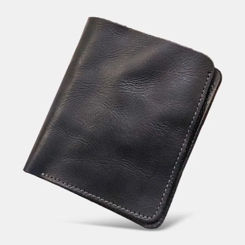 Men Bifold Vertical Cowhide Fold Wallet Retro Multi-card Slot Card Holder Money Clip Mini Coin Purse