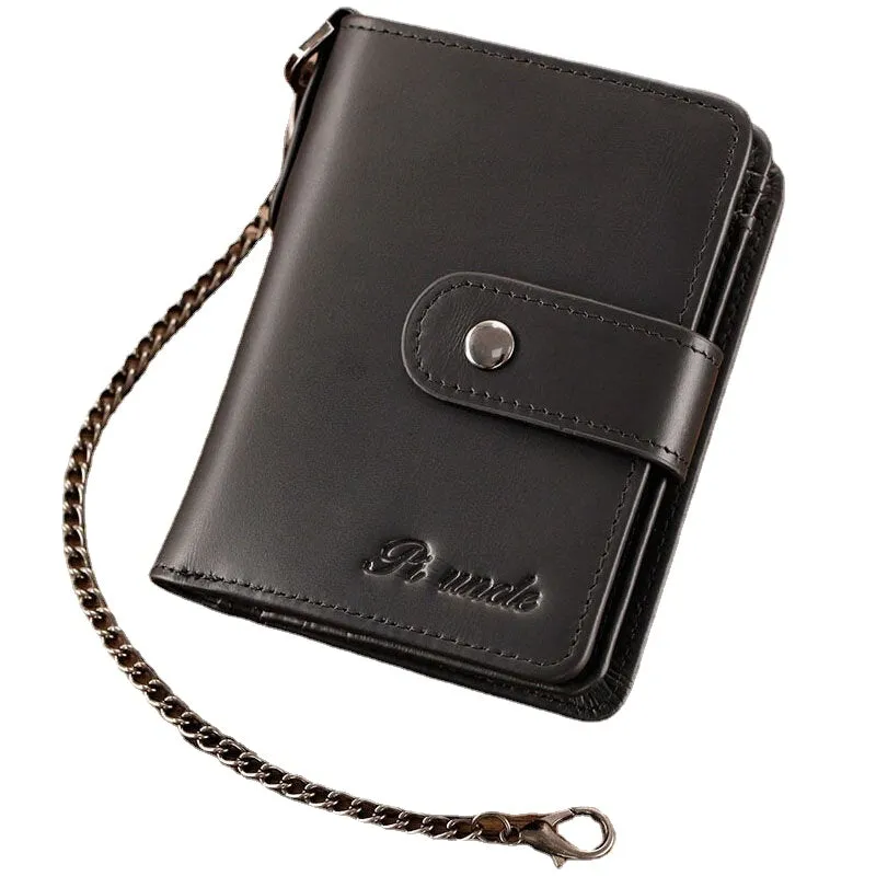 Men Genuine Leather Multi-card Slot Anti-theft RFID Card Holder Zipper Chain Wallet