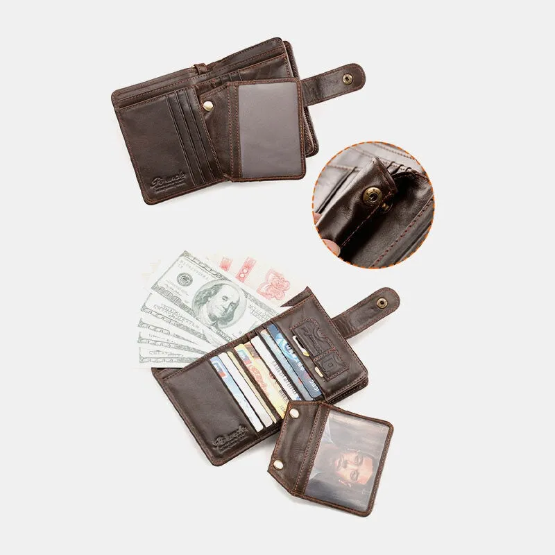 Men Genuine Leather Multi-card Slot Anti-theft RFID Card Holder Zipper Chain Wallet