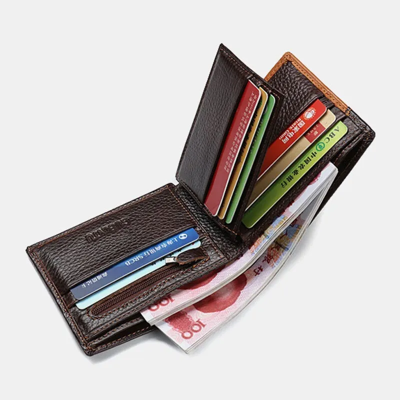 Men Genuine Leather Patchwork Money Clips Multi-card Slots Card Case Wallet