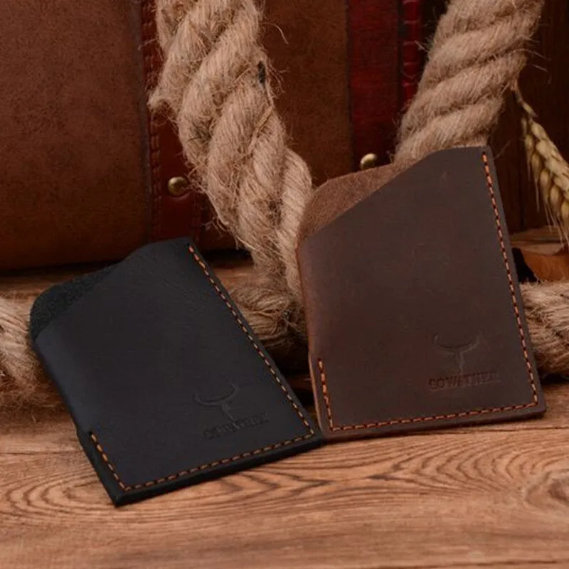 Men Genuine Leather Wallets Retro Open Short Card Holder Money Clip Cowhide Wallets