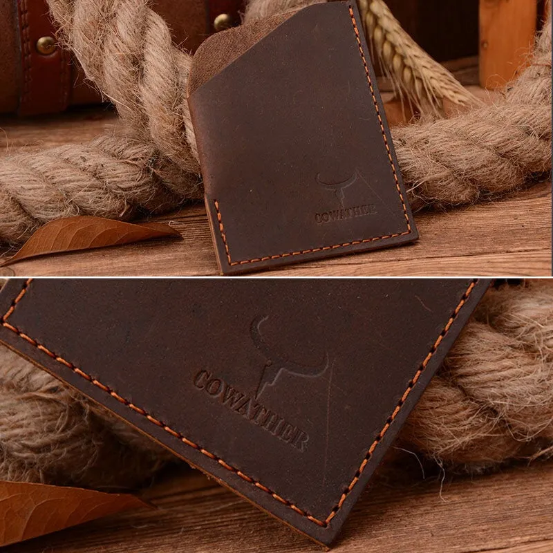 Men Genuine Leather Wallets Retro Open Short Card Holder Money Clip Cowhide Wallets