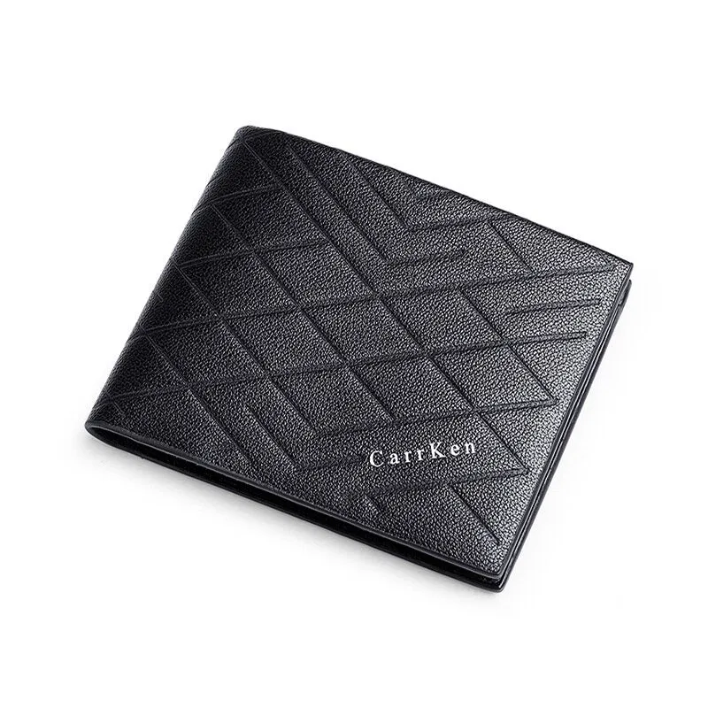 Men PU Leather Retro Casual Embossed Plaid Pattern Multi Card Slot Trifold Card Holder Wallet