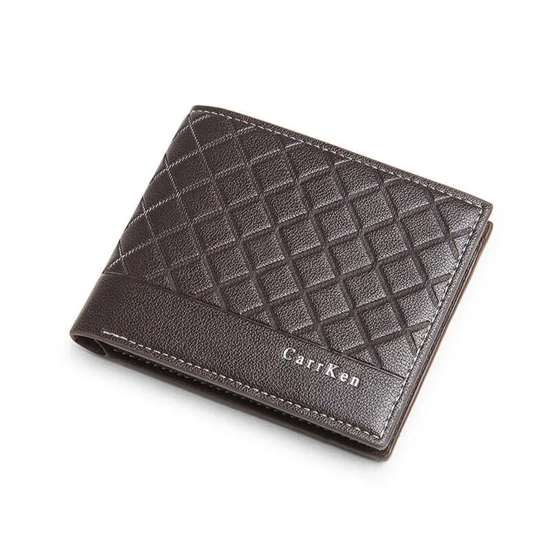 Men PU Leather Retro Casual Embossed Plaid Pattern Multi Card Slot Trifold Card Holder Wallet