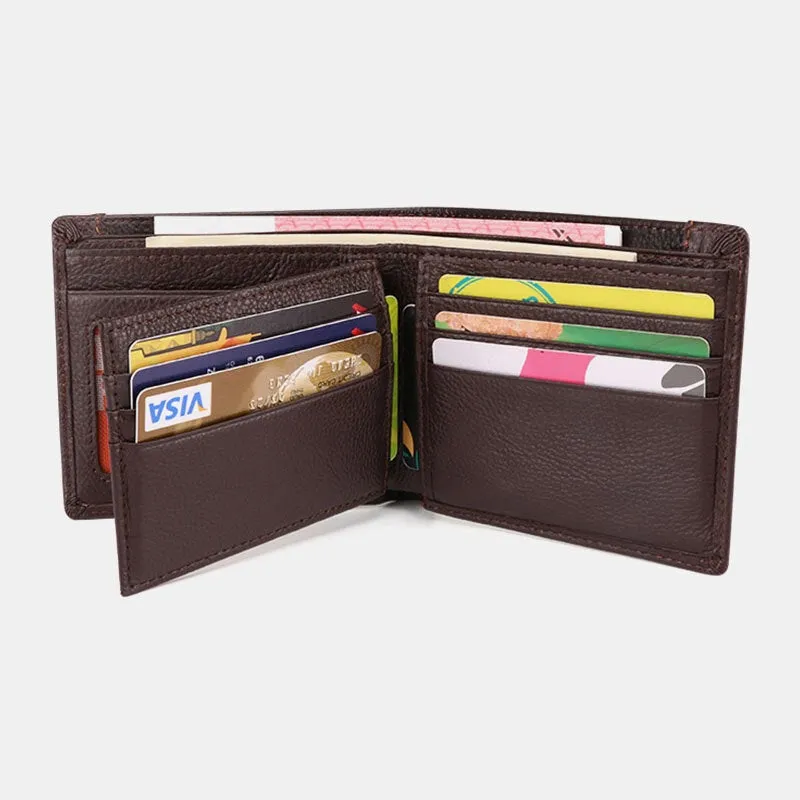 Men RFID Genuine Leather Multi-card Slots Money Clip Wallet