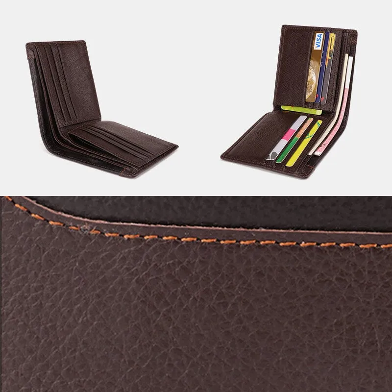 Men RFID Genuine Leather Multi-card Slots Money Clip Wallet