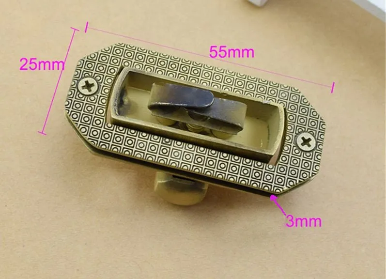 Metal Hexagon Twist Turn Lock 55*25mm 2" x 1" Bronze Gold Tone Rectangular Purse Lock Wallet Clutch Leathercraft Hardware Supply Repair