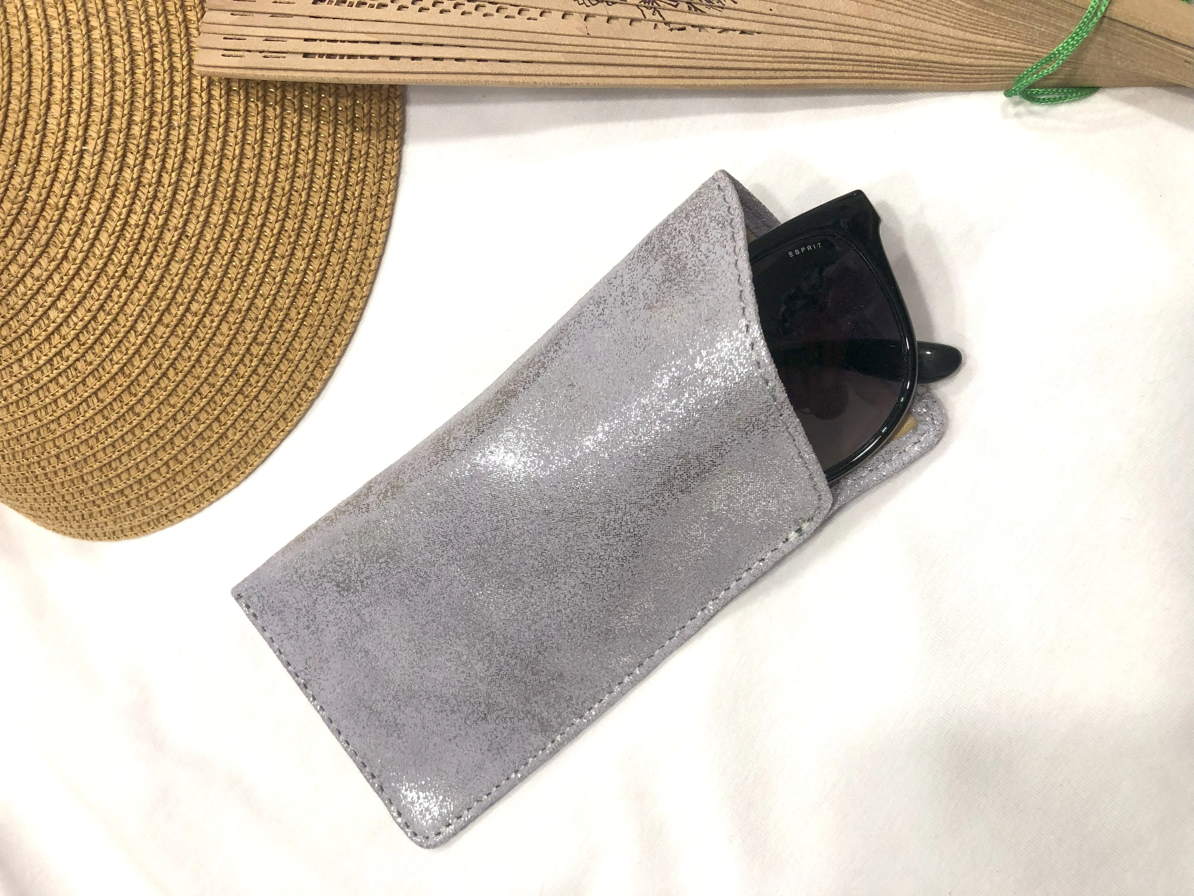 Metallic Genuine Leather Womens Stylish Reading Glass Cover #LB88