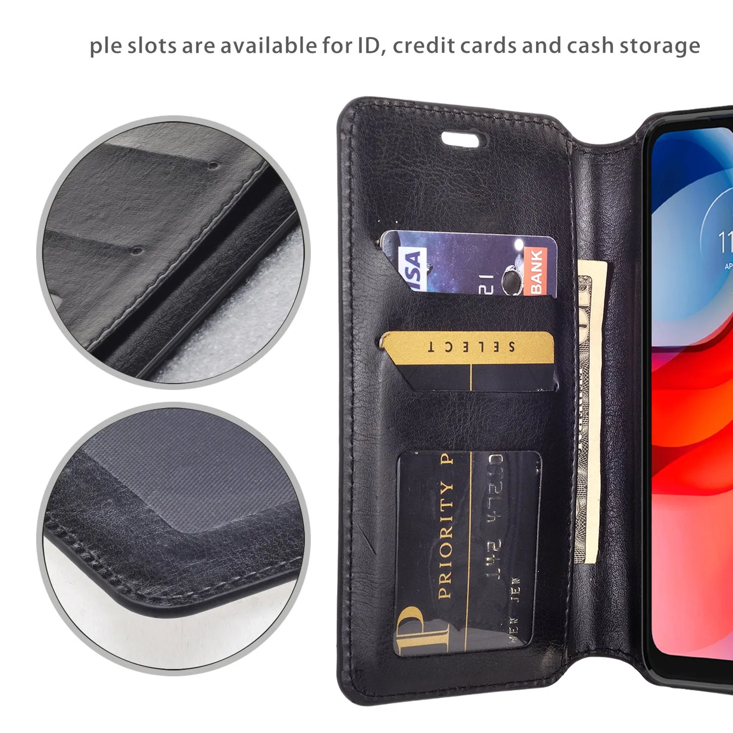 Motorola moto g play 2021 Case, moto g play 2021 Wallet Case, Pu Leather Wallet Case [Kickstand] with ID & Credit Card Slots for moto g play 2021  - Black