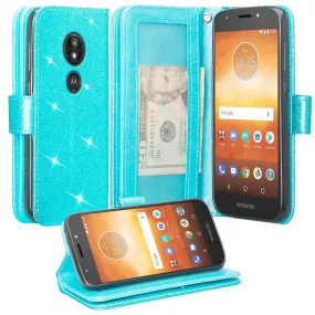 Motorola Moto G6 Play, G6 Forge Case, [Wrist Strap] Glitter Faux Leather Flip [Kickstand Feature] Protective Wallet Case Cover Clutch - Teal