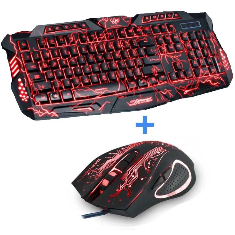 New Red/Purple/Blue Led Backlight USB Wired Laptop PC Pro Gaming Keyboard Mouse Combo