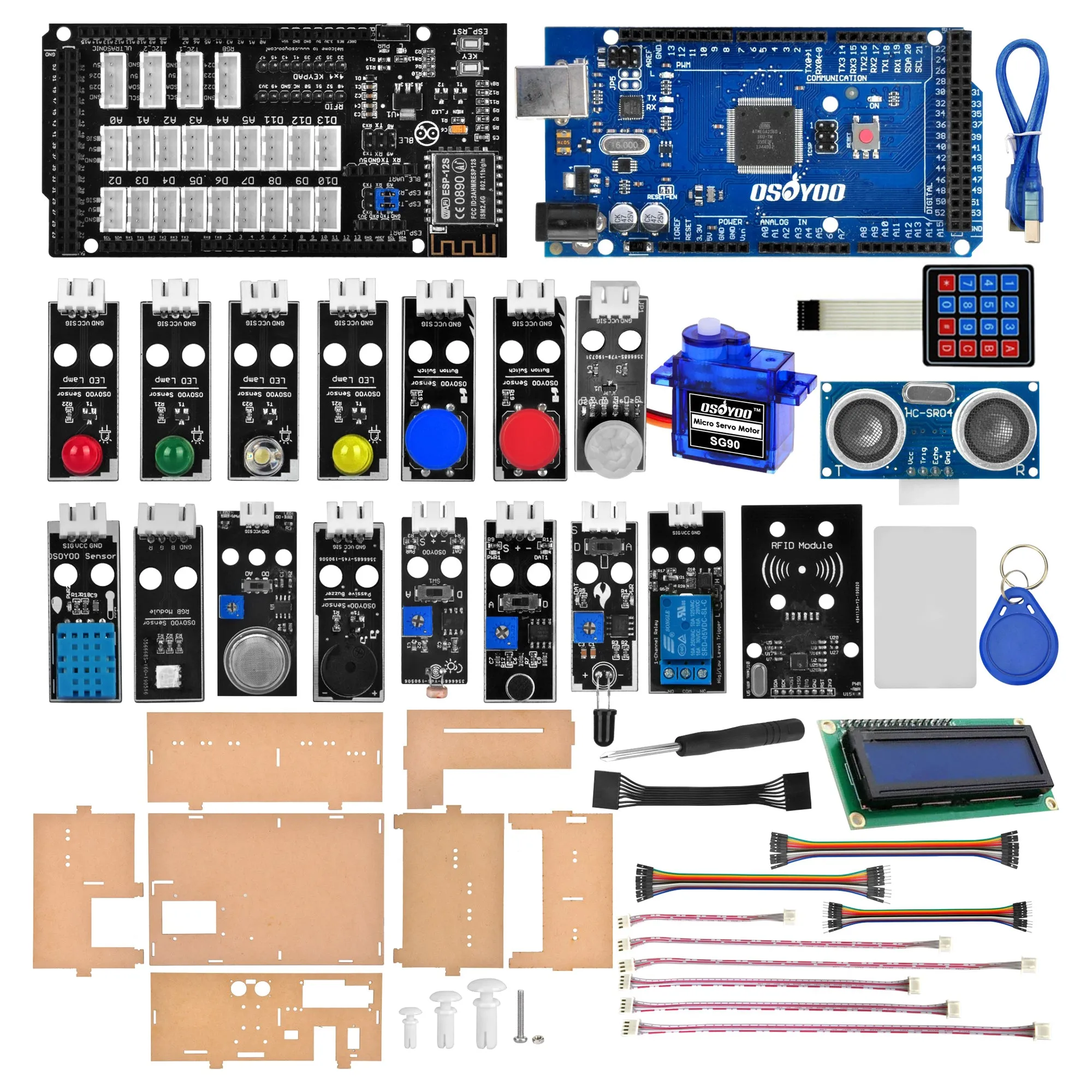 OSOYOO IoT Wooden House Learner Kit for Arduino MEGA2560, Smart Home Electronic STEM Starter Set, Learning Internet of Things