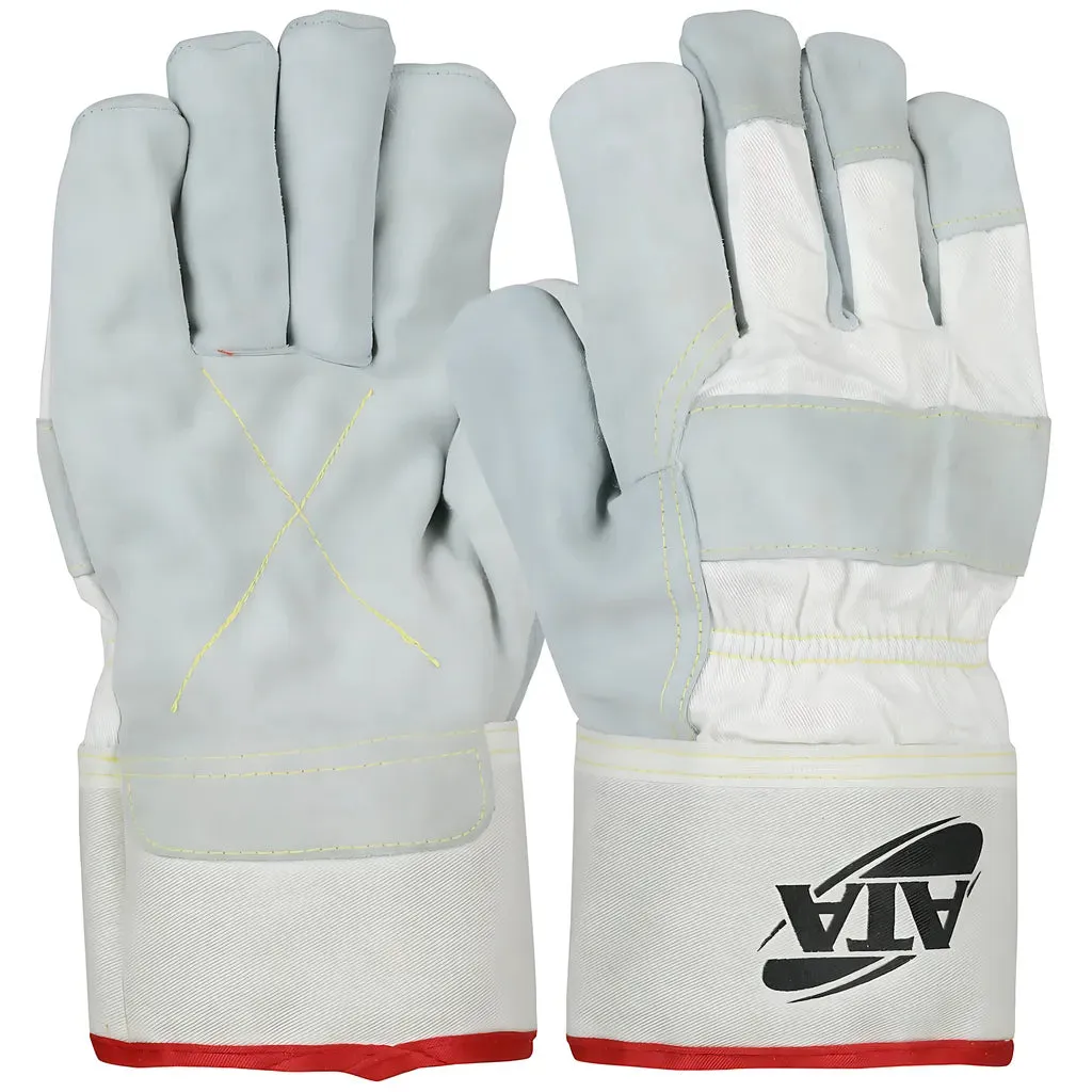 PIP MJVATA-M Split Cowhide Leather Palm Glove with Canvas Back and ATA Technology Lining - Safety Cuff