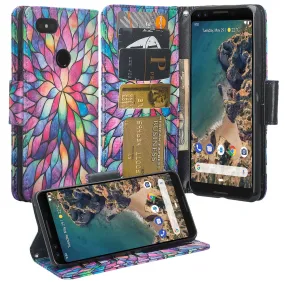 Pixel 3 XL Case, Google Pixel 3 XL, Wrist Strap Leather Wallet Case [Kickstand] with Credit Card Slots - Rainbow Flower