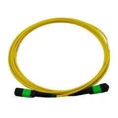 Plenum 12 Strand MTP (MPO) Fiber Optic Patch Cable, OS2 9/125 Singlemode, Yellow Jacket, Green Connector, 40/100 Gbps, 15 meter (49.2 foot)