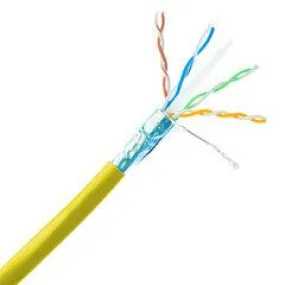 Plenum Shielded Cat6a Yellow Copper Ethernet Cable, 10 Gigabit Solid, CMP, POE Compliant, 500Mhz, 23 AWG, Spool, 1000 foot