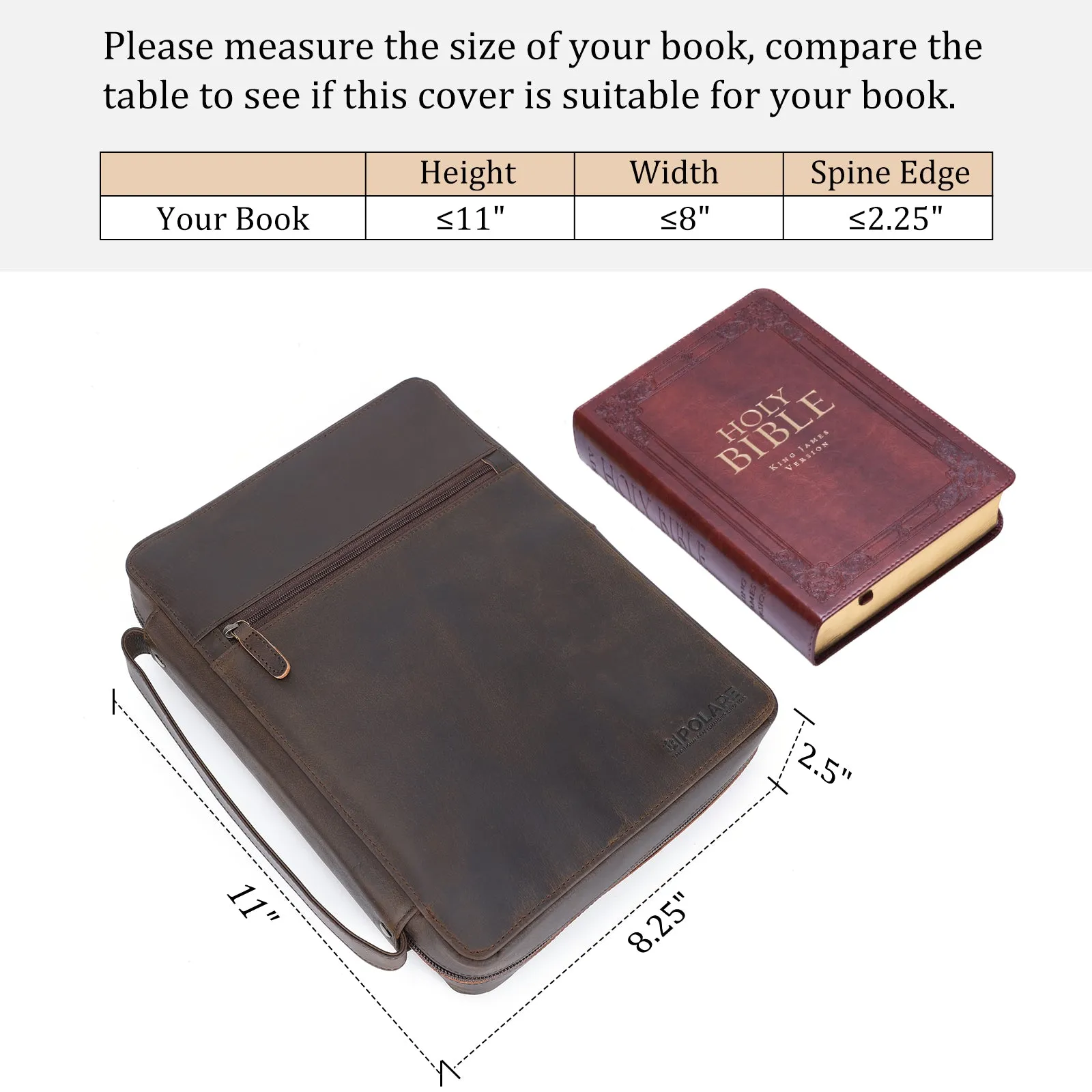 Polare Full Grain Leather Bible Cover Church Bag Bible Protective Book Holder Carrying Case Folder Organizer Portfolio for Men and Women