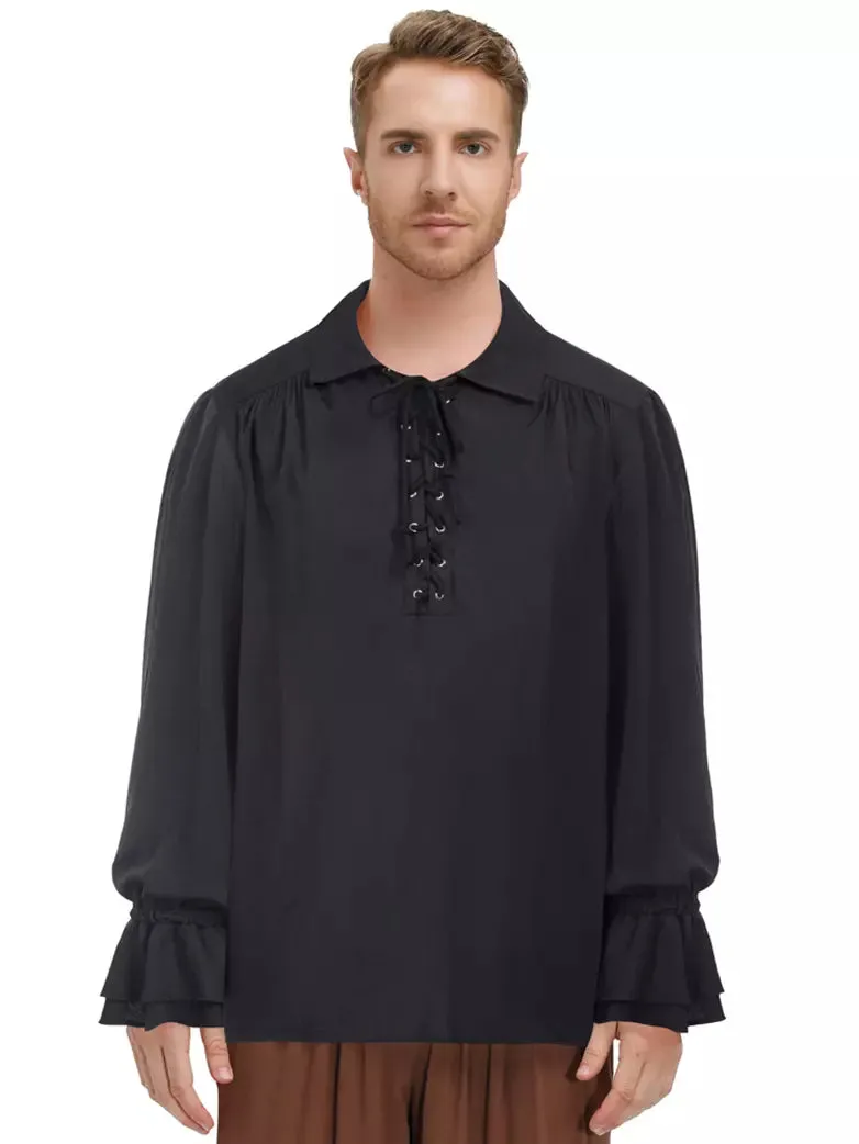 Renaissance Pirate Lapel Lace up Ruffled Shirt