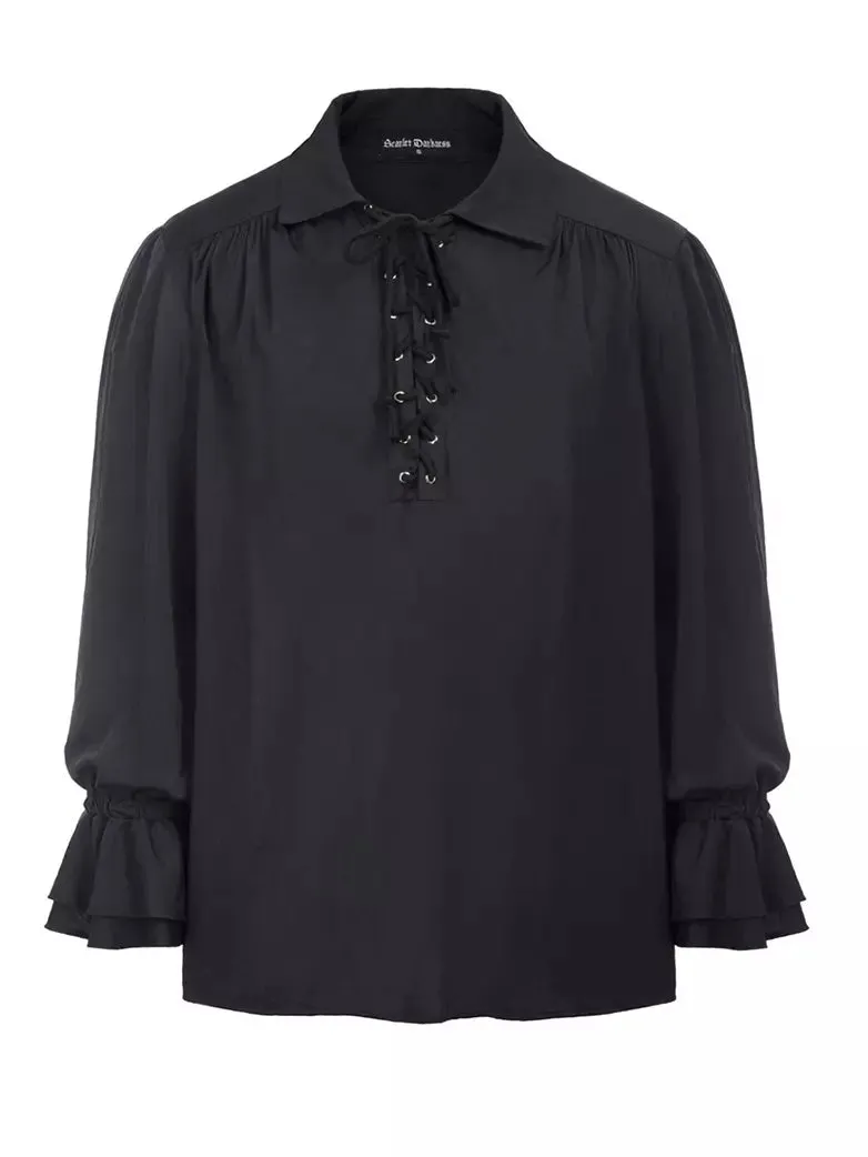 Renaissance Pirate Lapel Lace up Ruffled Shirt