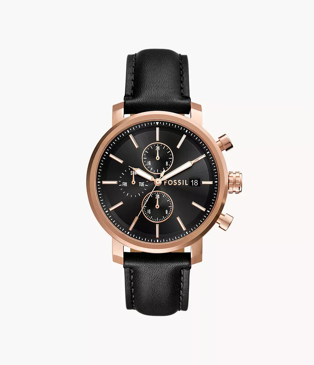 Rhett Multifunction Black Leather Watch BQ2893